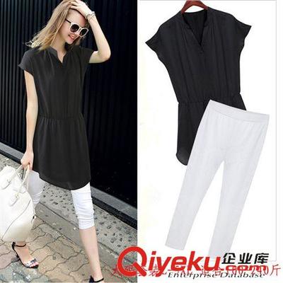2015新款大碼女裝V領短袖雪紡上衣7分褲休閑套裝，廠家直批為胖MM打造夏日舒適時尚